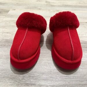 UGG Women's Red Fuzzy Sandals